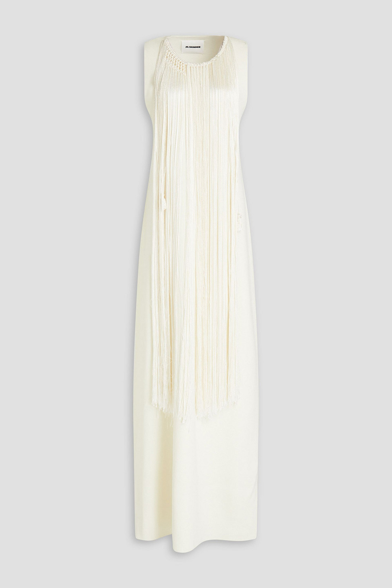 Jil Sander - Fringed silk-blend maxi dress - White - FR 36