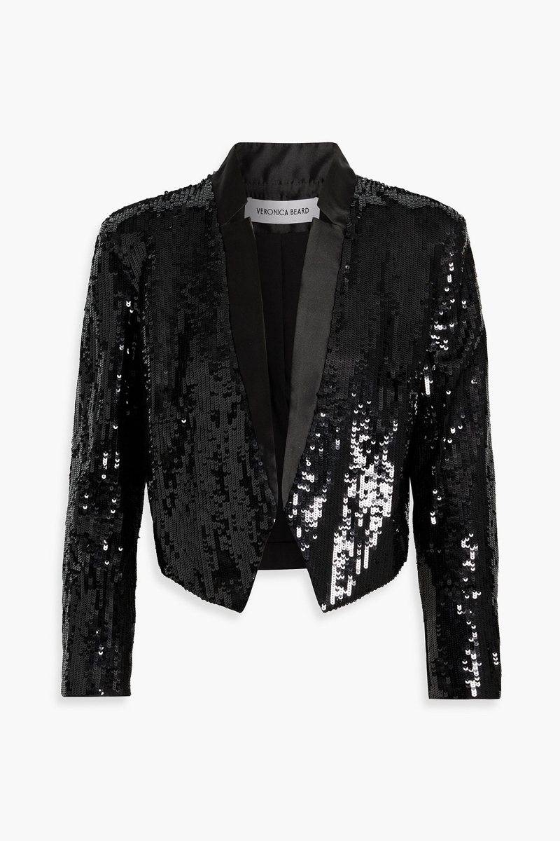 veronica beard - delony cropped sequined cotton-blend tulle jacket - black - us 4