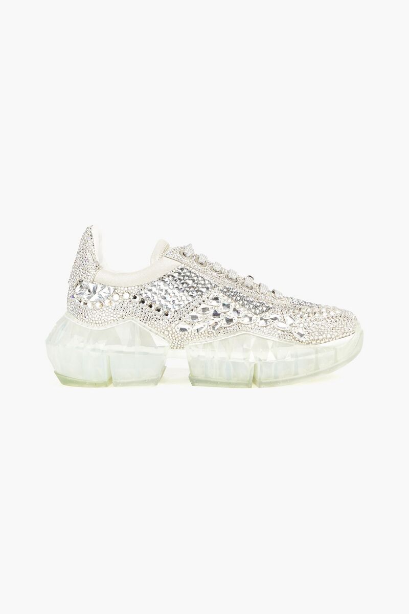 Jimmy Choo - Crystal-embellished leather sneakers - Metallic - EU 36.5