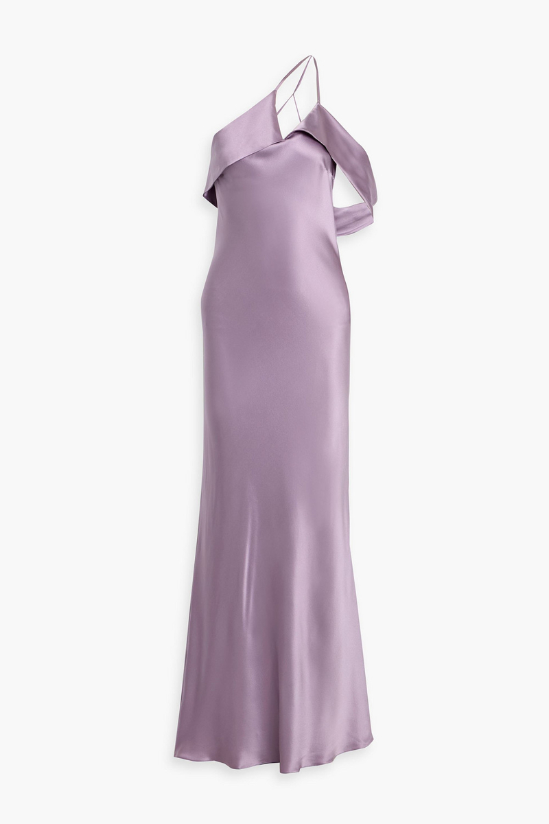 michelle mason - one-shoulder silk-satin gown - purple - us 2