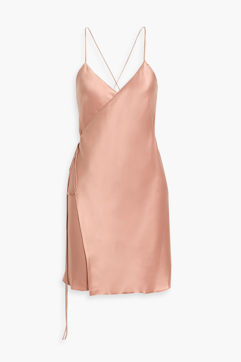 michelle mason - silk-satin mini wrap dress - pink - us 6