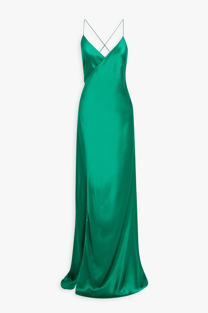 michelle mason - silk-satin wrap gown - green - us 4