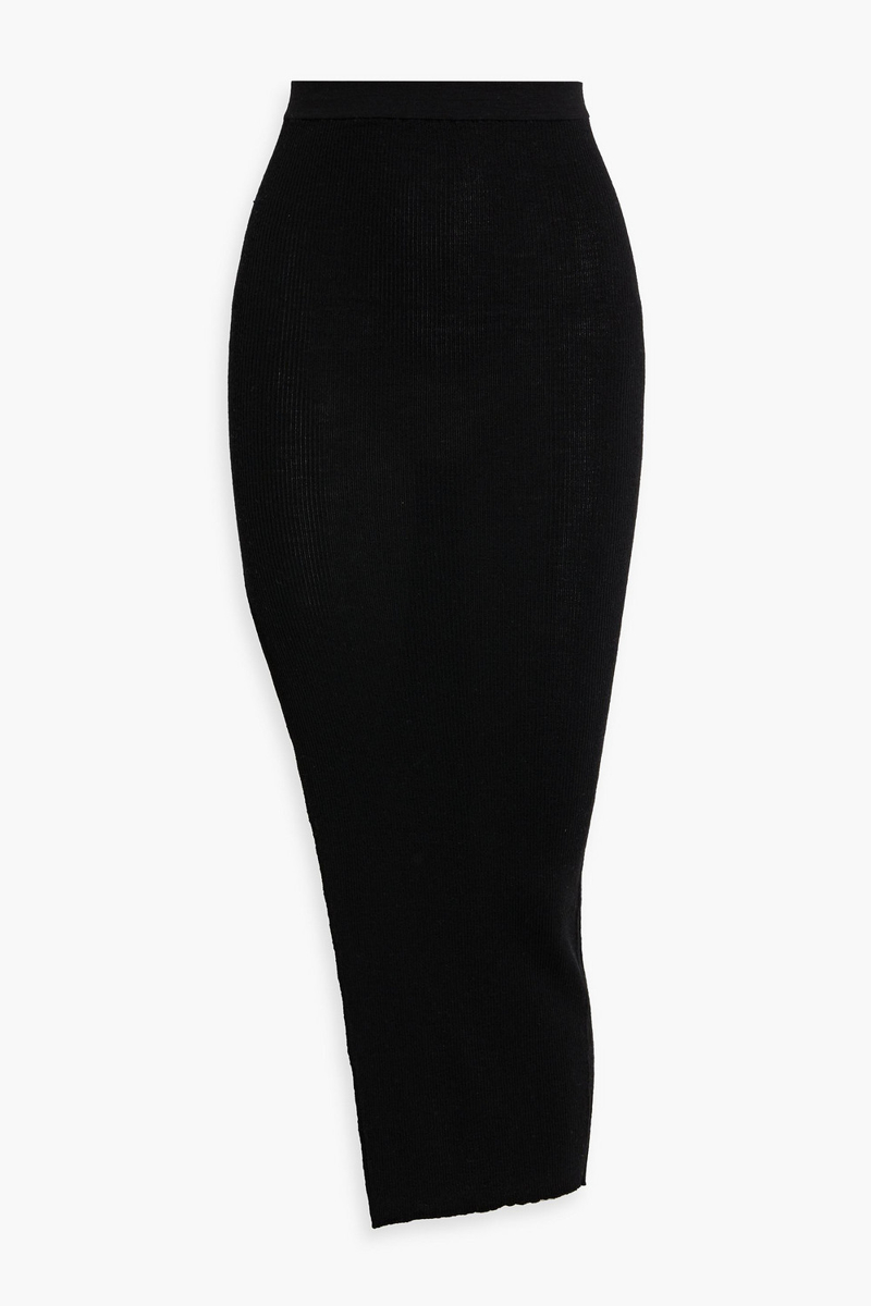 rick owens - ziggy ribbed wool-blend midi skirt - black - l