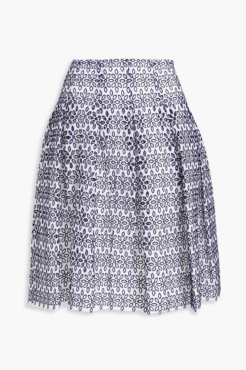 Oscar de la Renta - Pleated broderie anglaise cotton-blend skirt - Blue - US 10