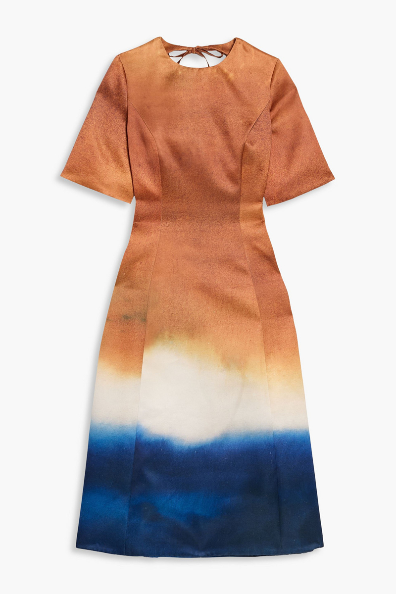 oscar de la renta - cutout printed satin midi dress - brown - us 6