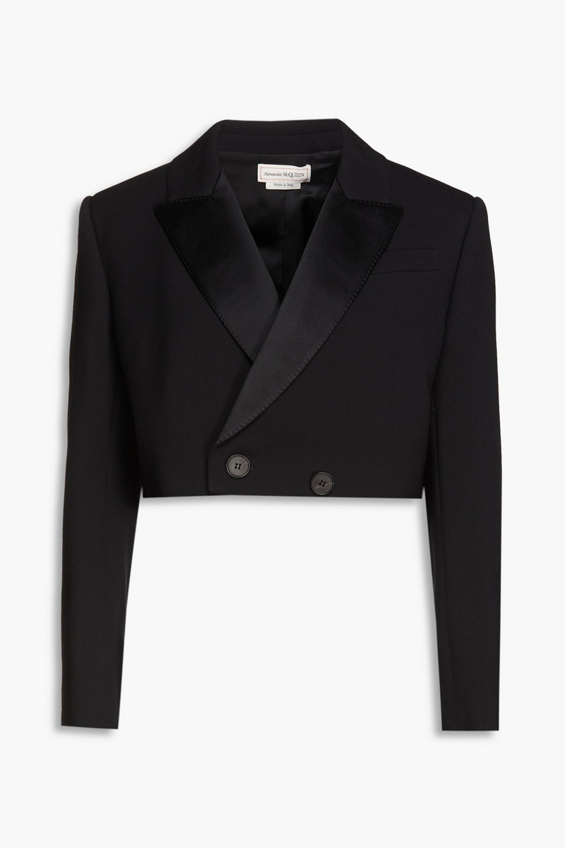 McQueen - Double-breasted cropped wool-blend crepe blazer - Black - IT 42