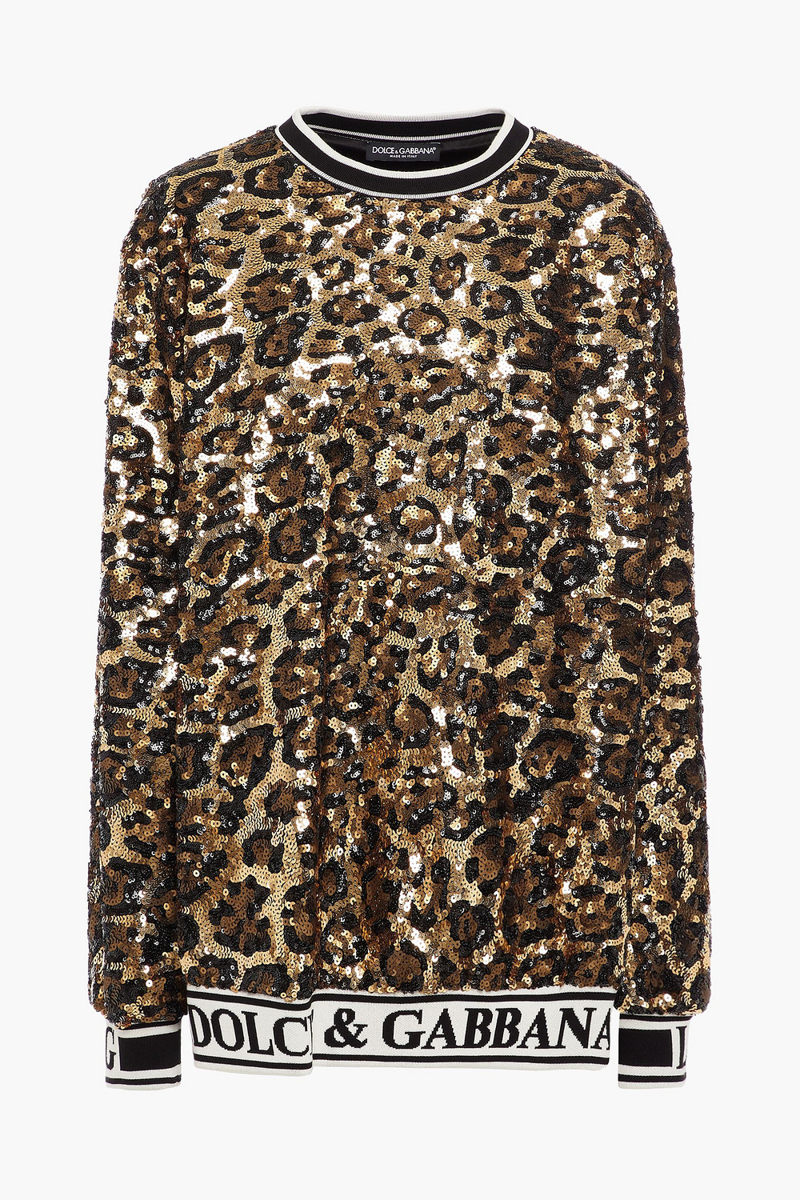 Dolce&Gabbana - Leopard-print sequined crepe sweatshirt - Black - IT 36