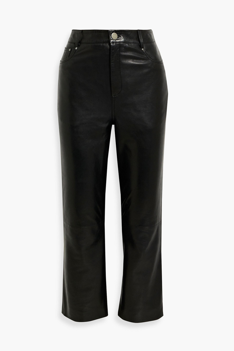 walter baker - selma cropped leather bootcut pants - black - us 6