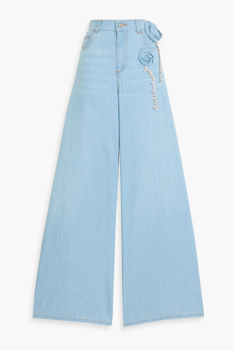 area - embellished high-rise wide-leg jeans - blue - 25