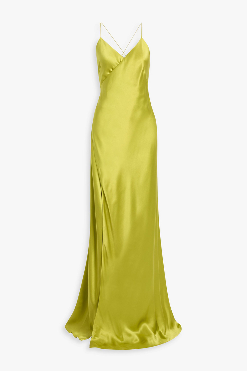michelle mason - silk-satin wrap gown - yellow - us 10