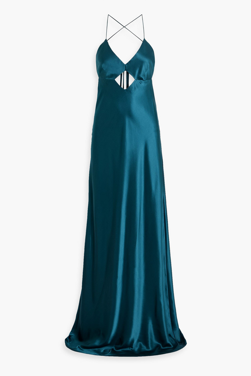 michelle mason - cutout silk-satin gown - blue - us 10