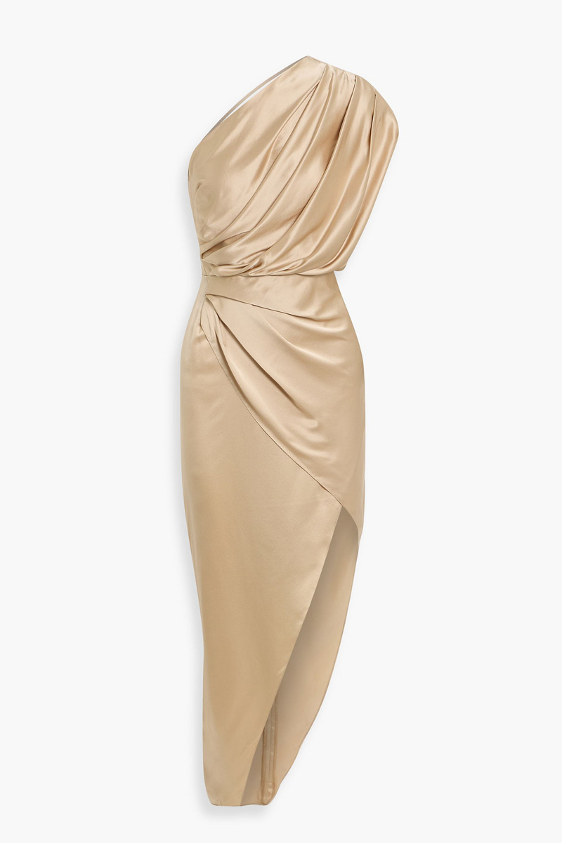 michelle mason - one-shoulder open-back silk-satin maxi dress - neutral - us 2