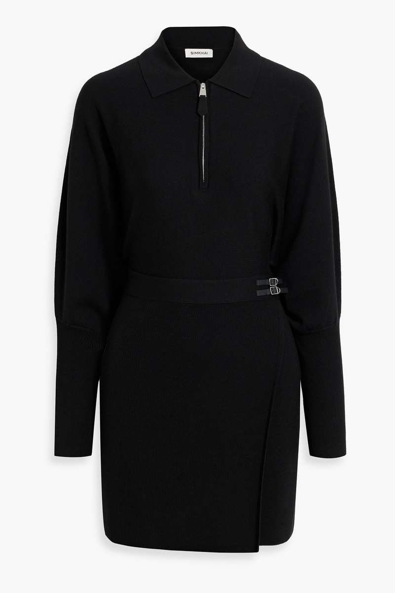 simkhai - harvey wrap-effect merino wool mini dress - black - l
