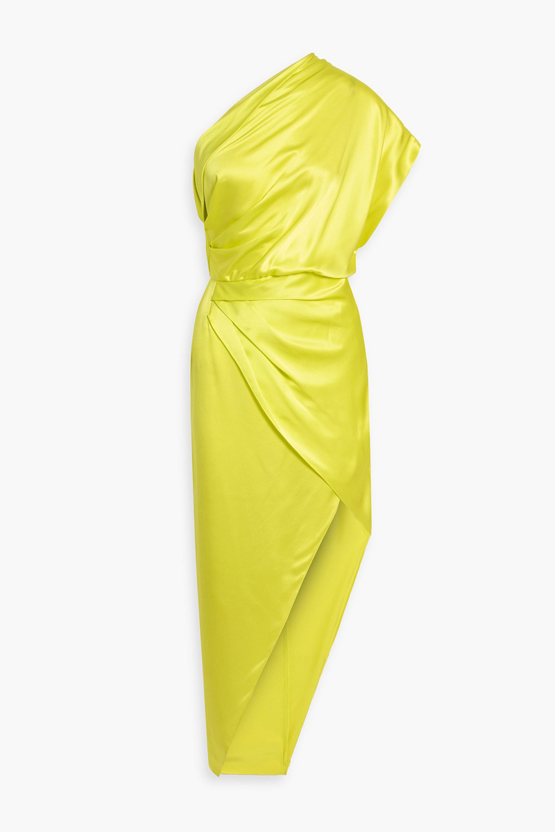 michelle mason - one-shoulder asymmetric silk-satin maxi dress - green - us 0