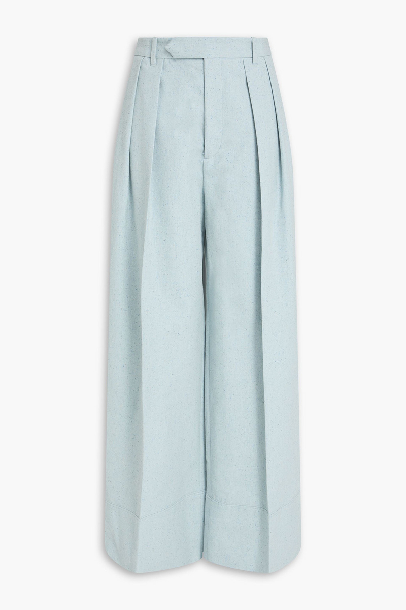 zimmermann - pleated cotton and silk-blend wide-leg pants - blue - 0