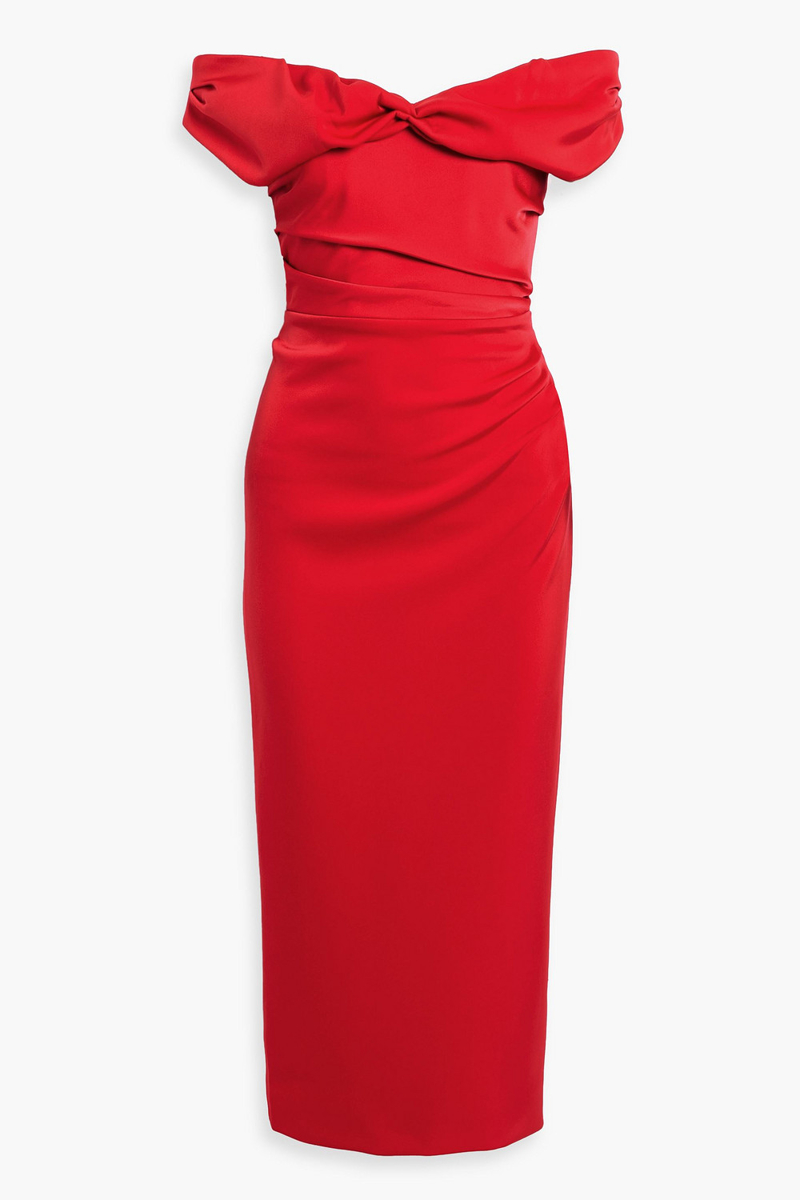 rachel gilbert - daria off-the-shoulder satin-crepe midi dress - red - 2