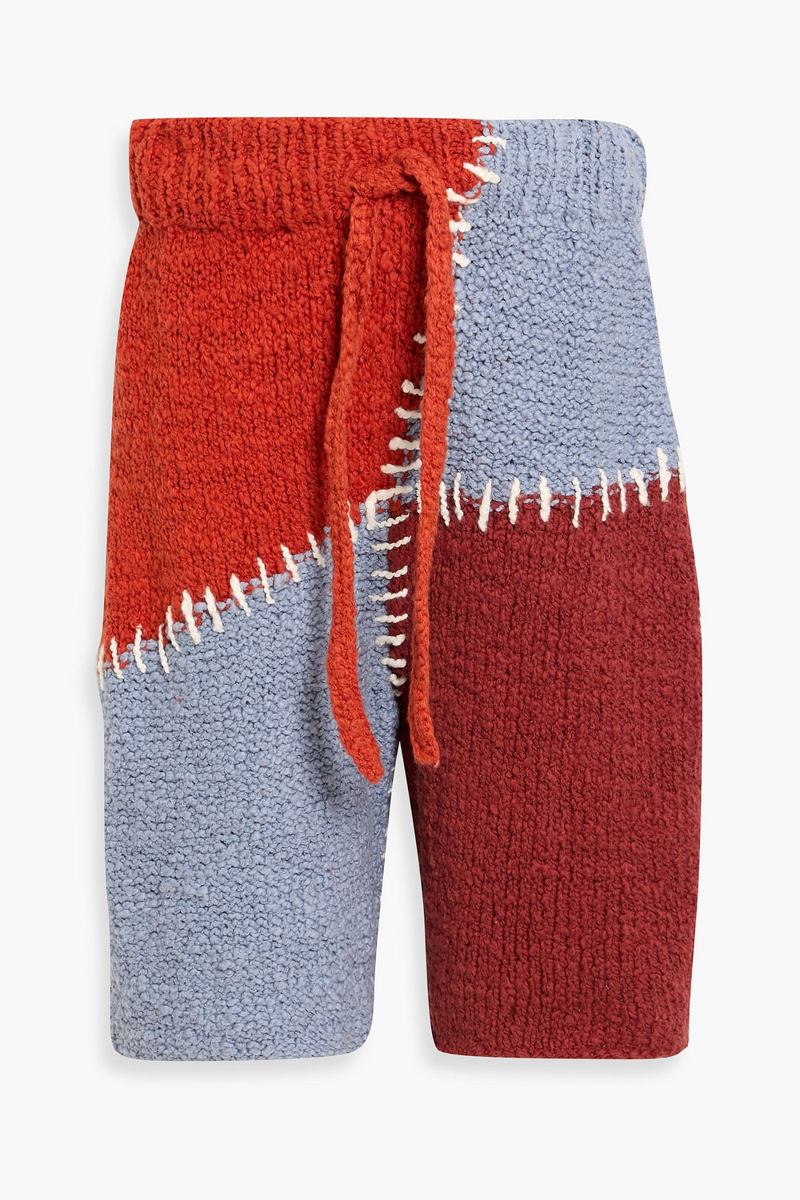 The Elder Statesman - Patchwork bouclé-knit cotton shorts - Blue - S