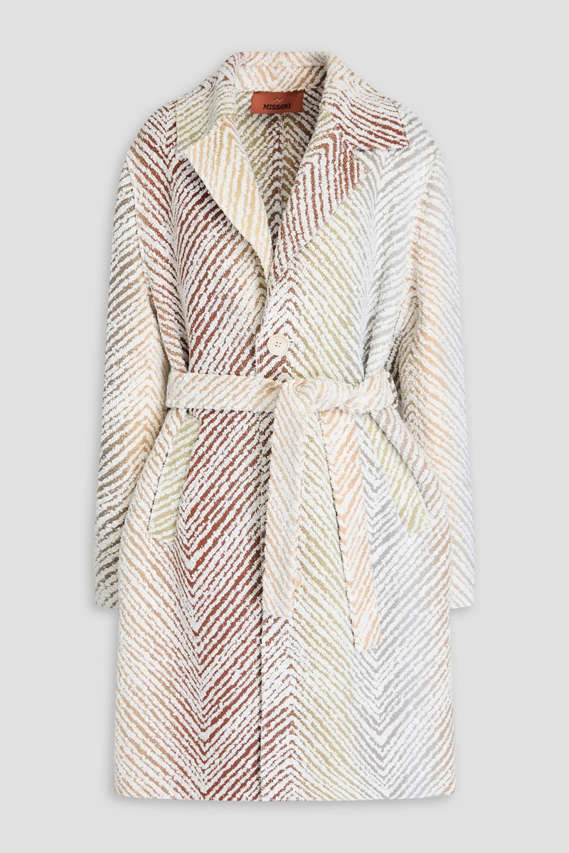 missoni - belted bouclé-tweed coat - white - l