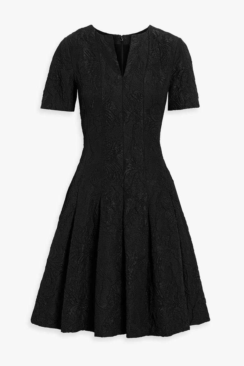 oscar de la renta - pleated satin-cloqué mini dress - black - us 8