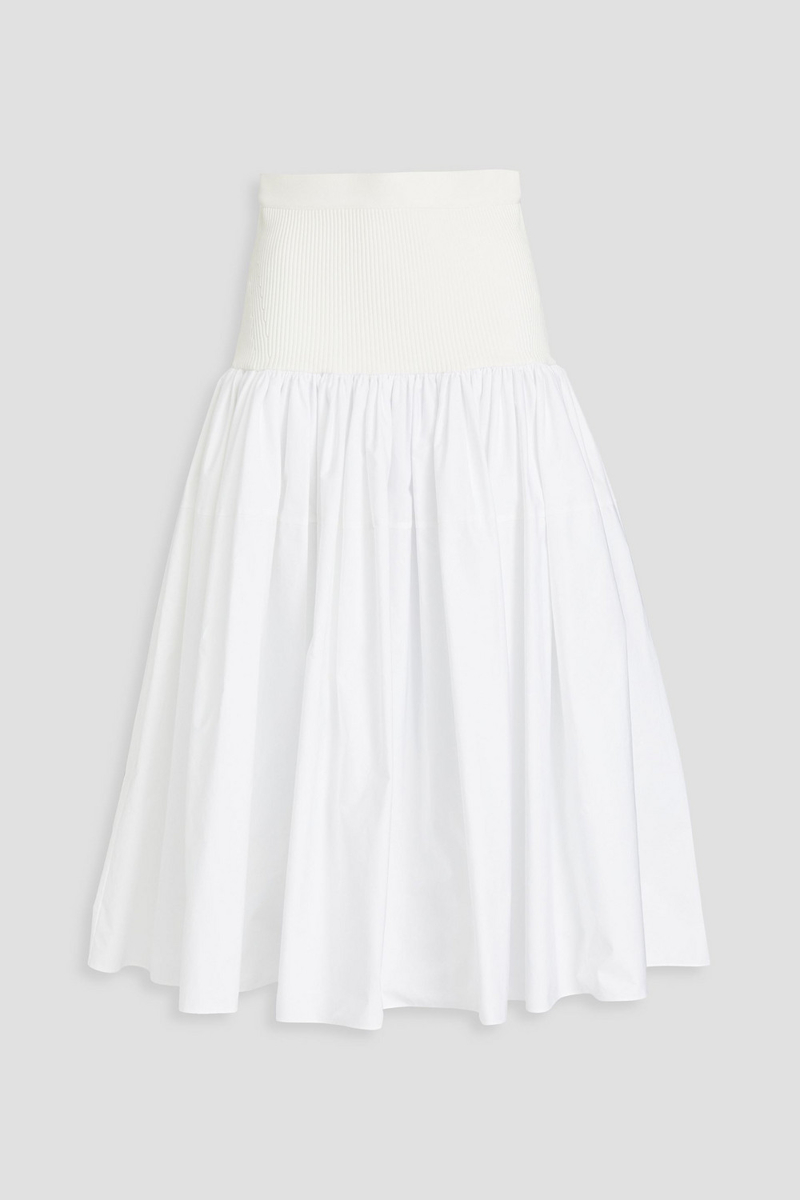 McQueen - Knit-paneled cotton-poplin midi skirt - White - IT 44