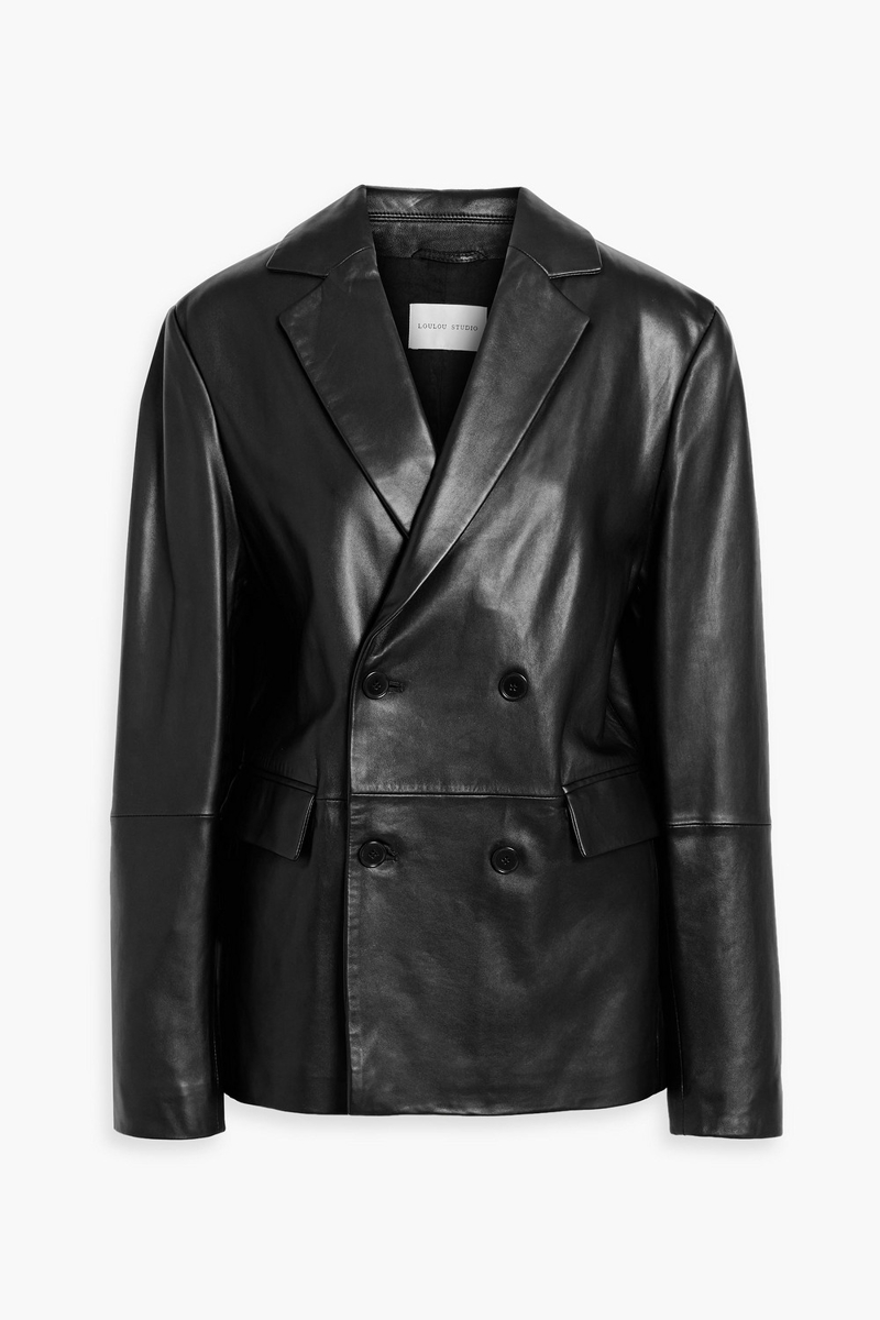 loulou studio - davao double-breasted leather blazer - black - m