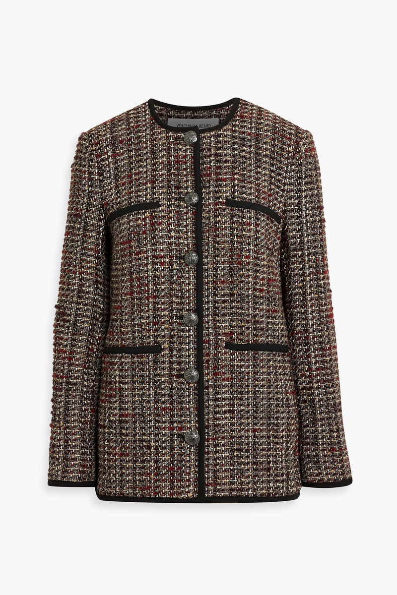 veronica beard - watkins dickey metallic cotton-blend tweed jacket - brown - us 14