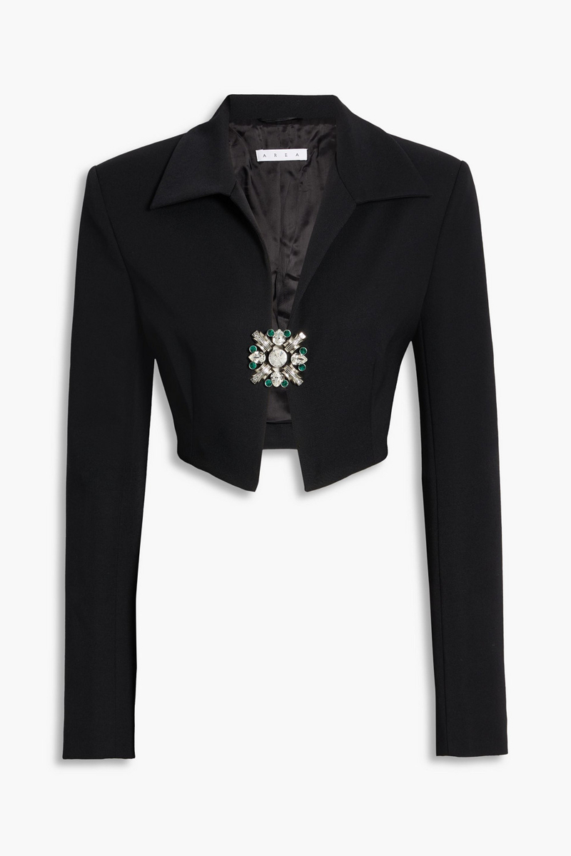 area - cropped embellished wool-twill jacket - black - us 6