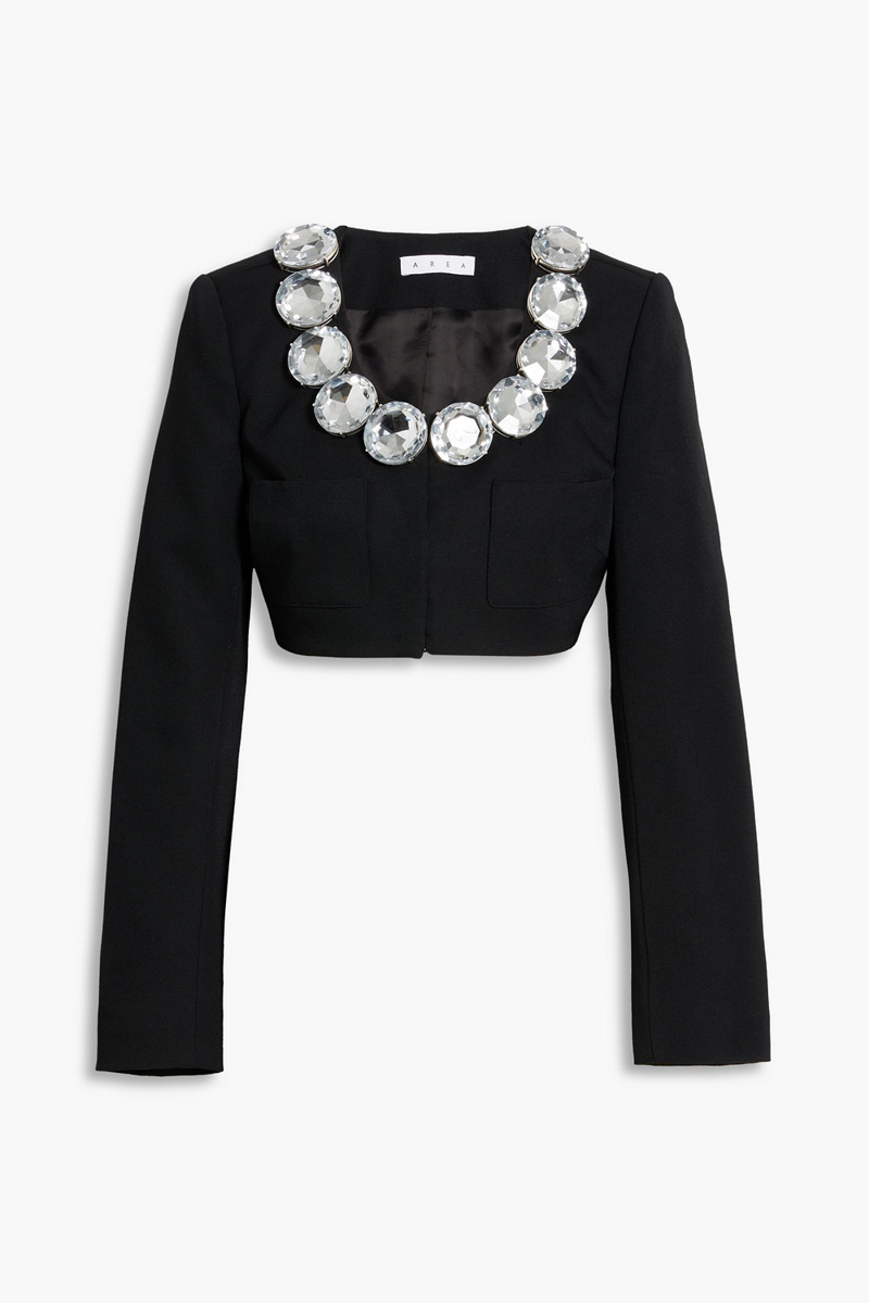 area - cropped embellished wool-twill blazer - black - us 2