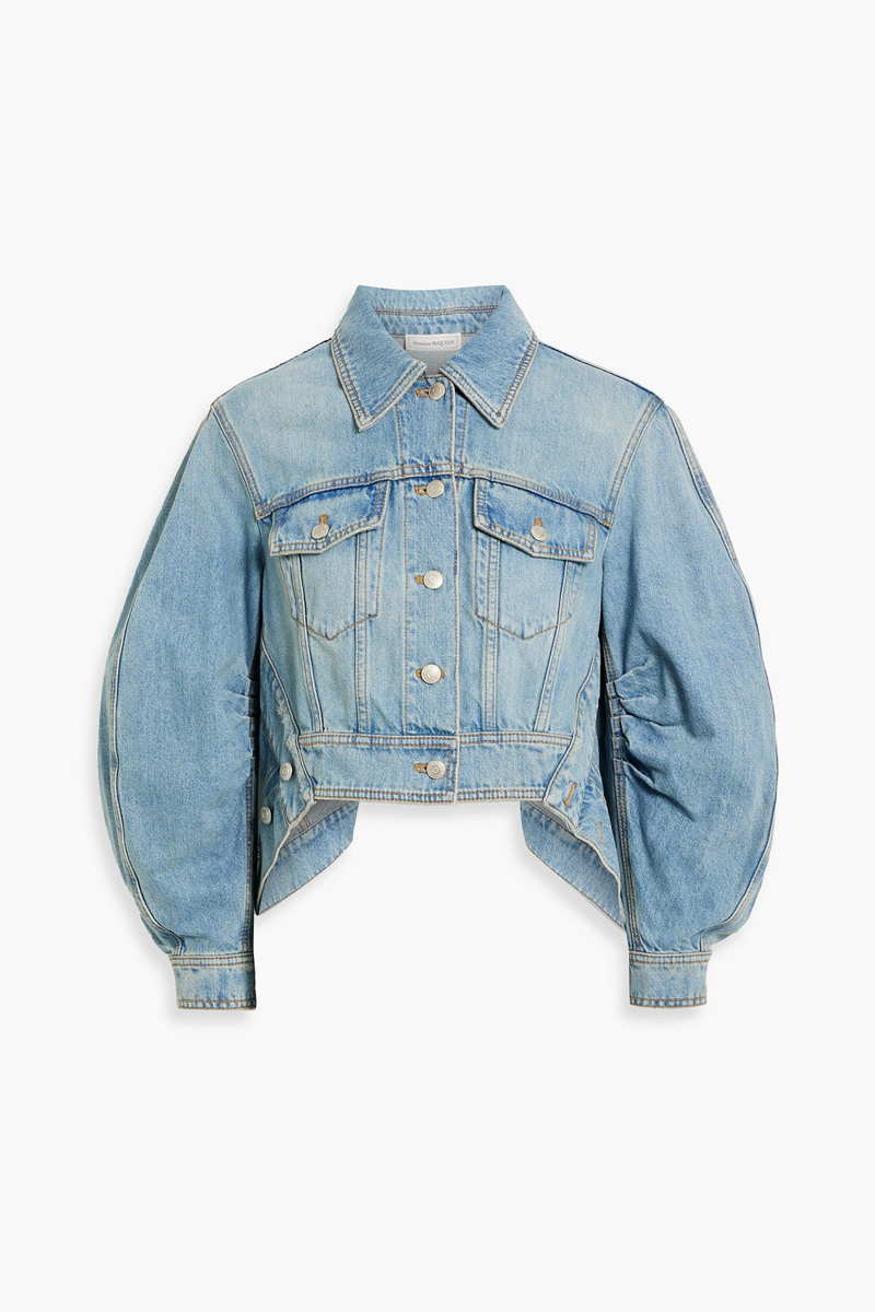mcqueen - cropped denim jacket - blue - it 40