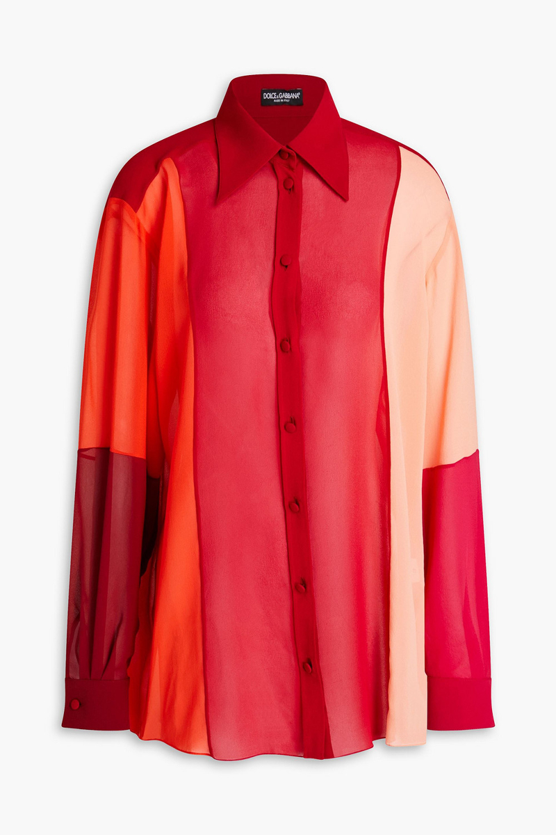 Dolce&Gabbana - Color-block silk-georgette blouse - Red - IT 38