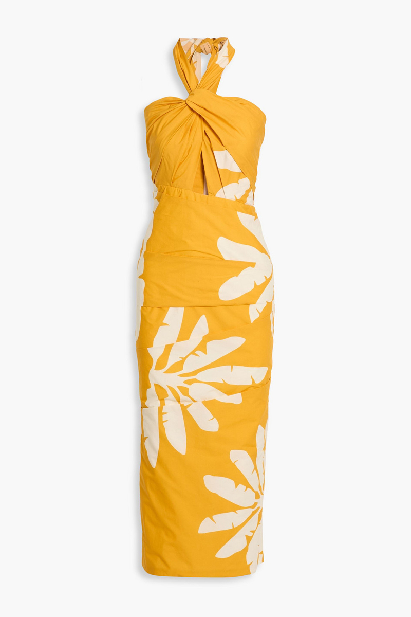 johanna ortiz - chiricahua printed cotton-poplin halterneck midi dress - yellow - us 0