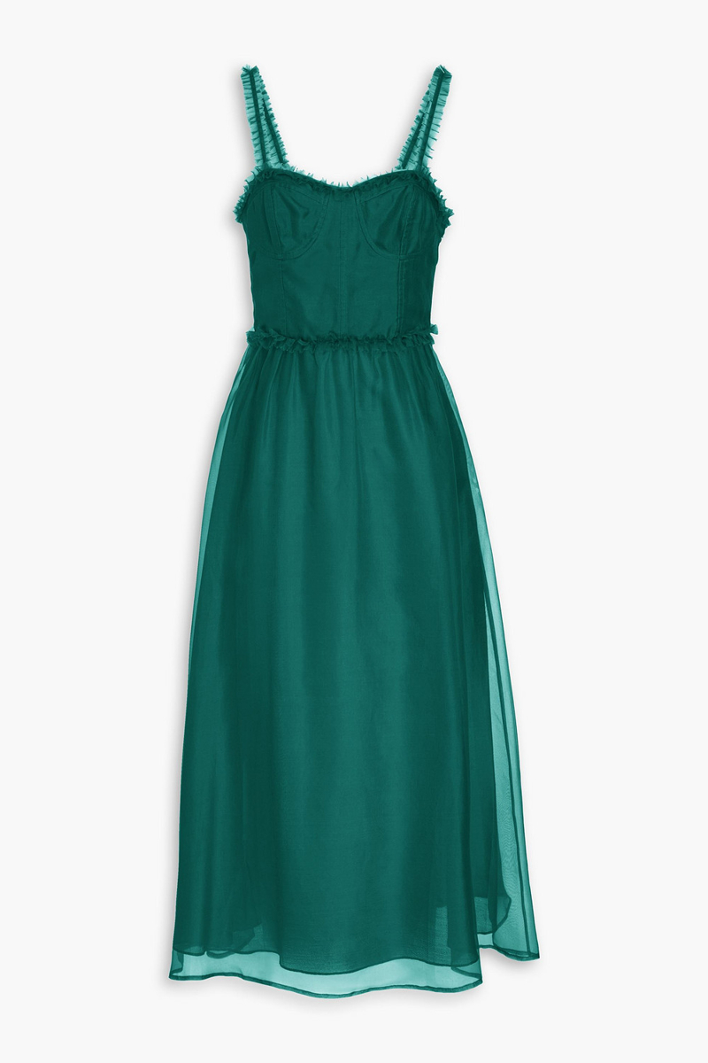 ulla johnson - gisele ruffled silk-organza midi dress - green - us 4