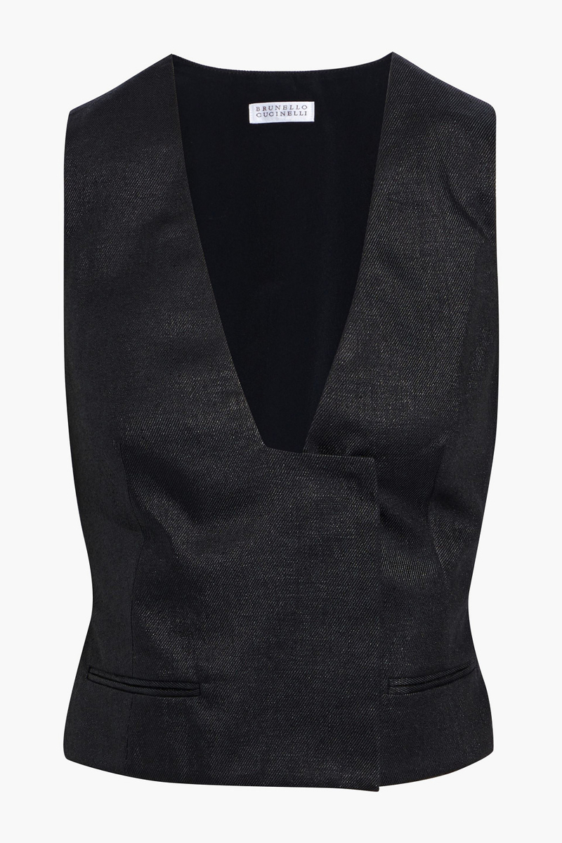 brunello cucinelli - metallic silk-blend twill and satin vest - black - m