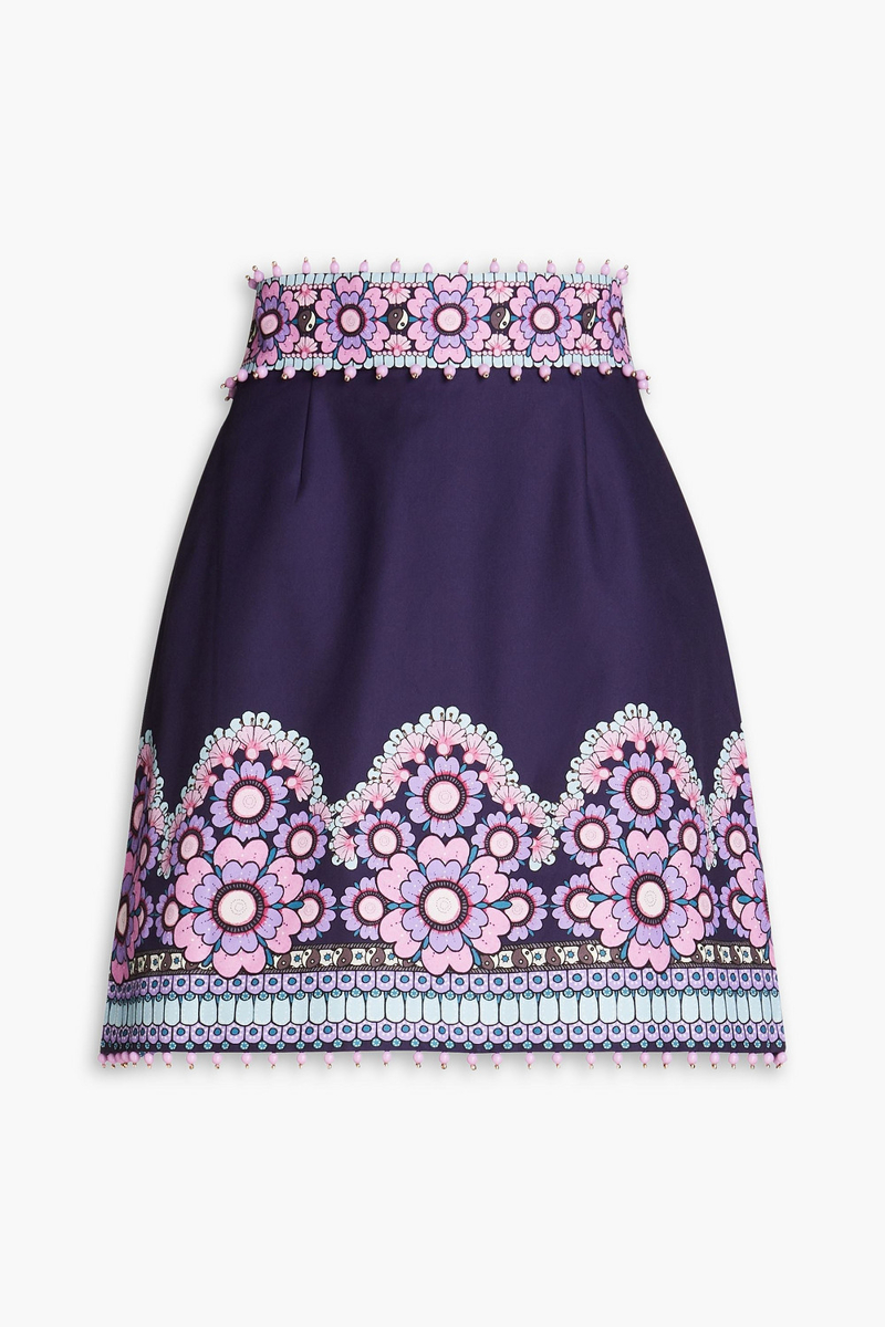 Zimmermann - Embellished printed cotton and silk-blend twill mini skirt - Blue - 0