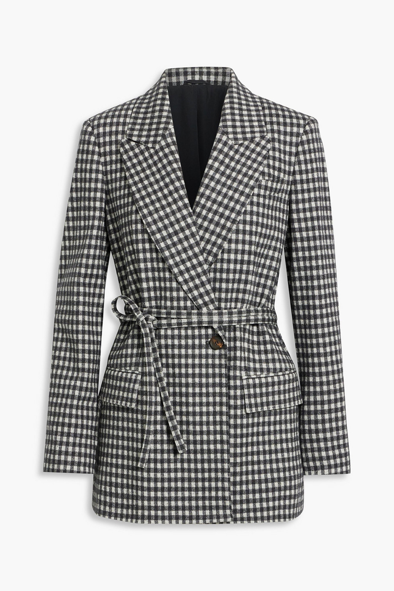 Brunello Cucinelli - Double-breasted gingham wool and cotton-blend blazer - Black - IT 38