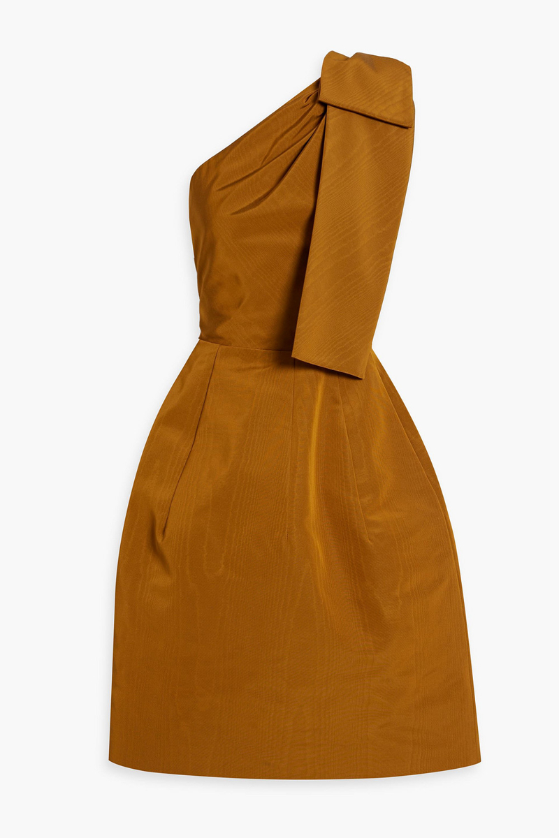 Oscar de la Renta - One-shoulder bow-detailed cotton-blend moire dress - Brown - US 12