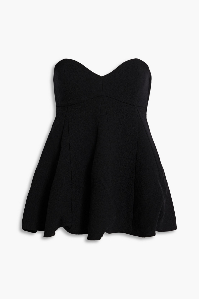 tibi - melee strapless crepe peplum top - black - us 0