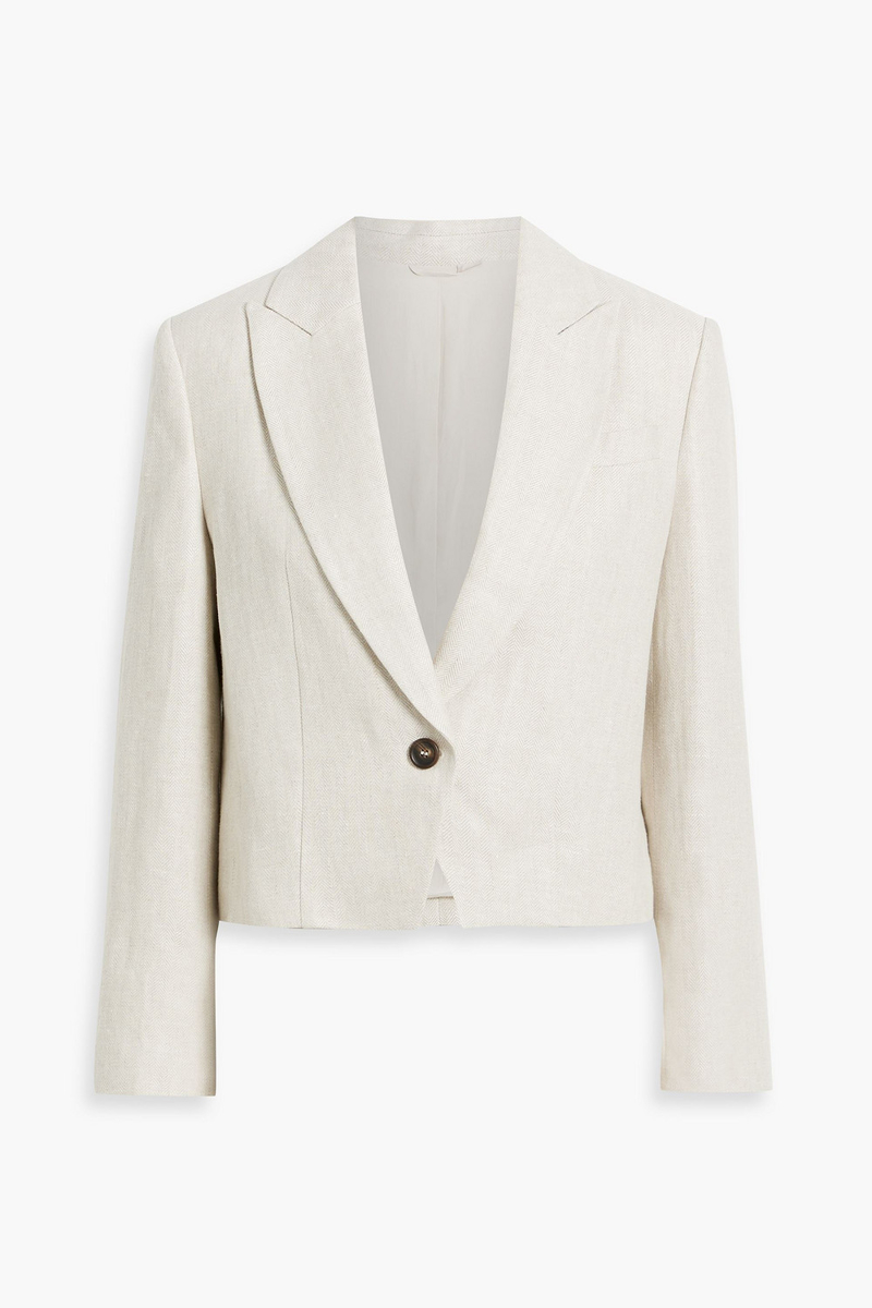 brunello cucinelli - cropped linen-jacquard blazer - neutral - it 36