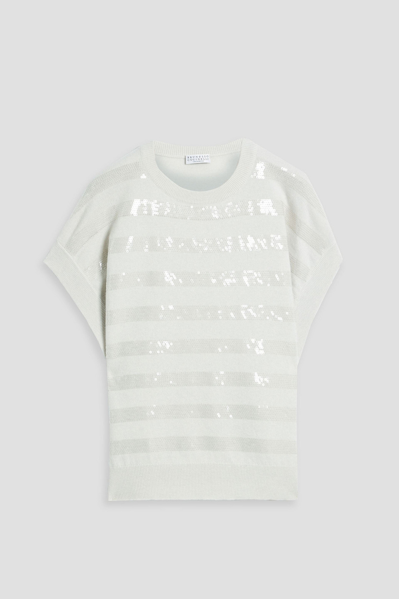 brunello cucinelli - sequin-embellished cashmere top - white - m