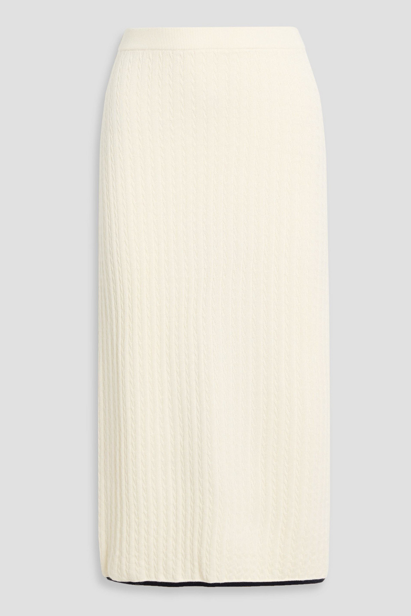 frame - cable-knit cashmere and silk-blend midi skirt - white - xs
