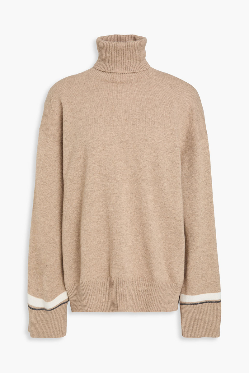 brunello cucinelli - bead-embellished cashmere turtleneck sweater - neutral - m