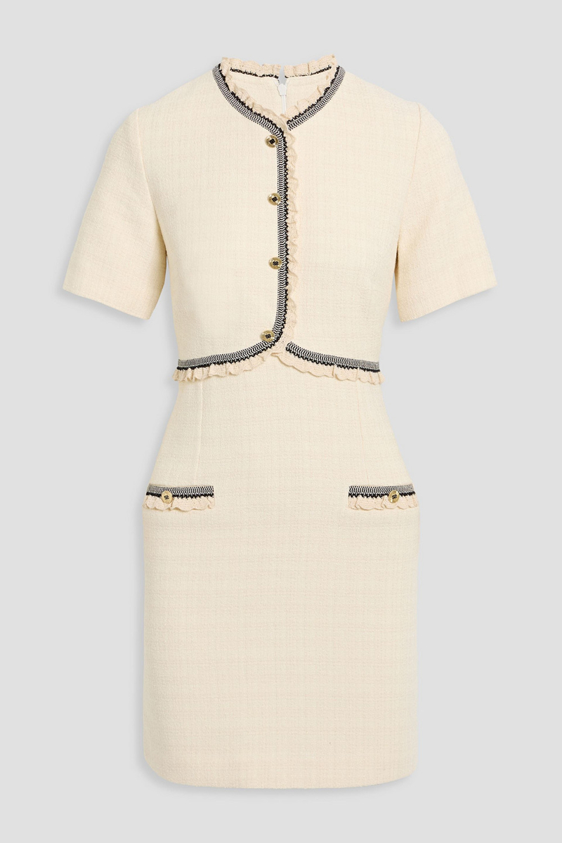 sandro - crochet-trimmed tweed mini dress - white - fr 42
