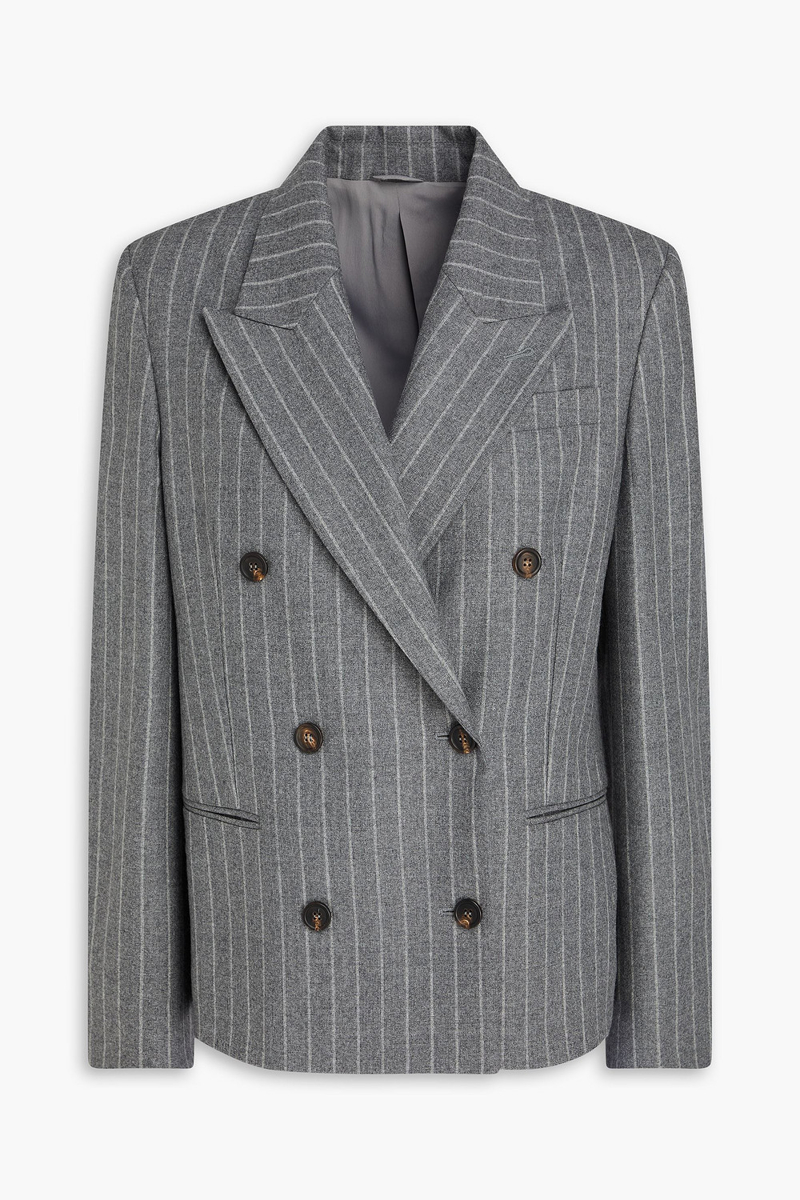brunello cucinelli - double-breasted pinstriped wool blazer - gray - it 46