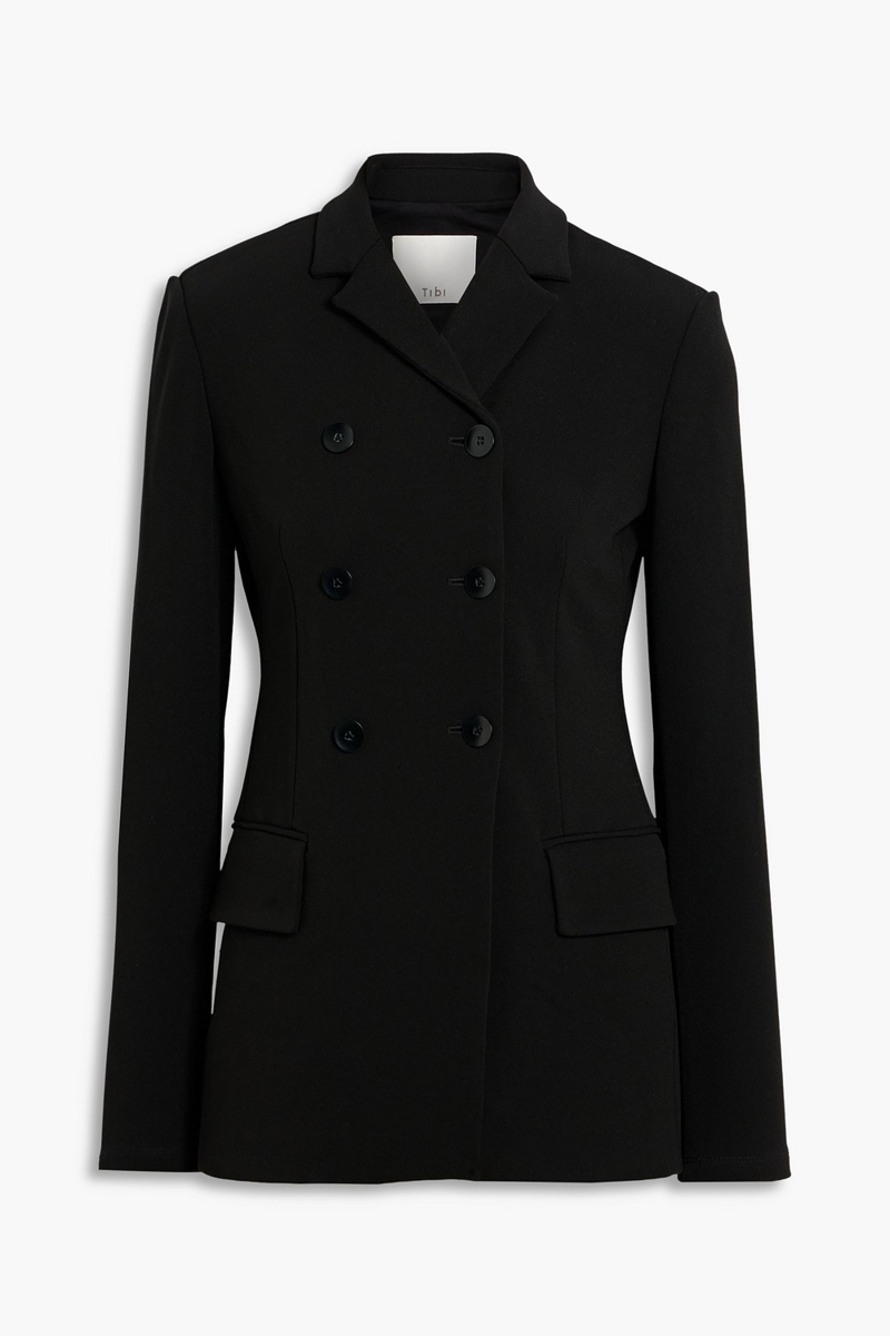tibi - wren double-breasted crepe blazer - black - us 00