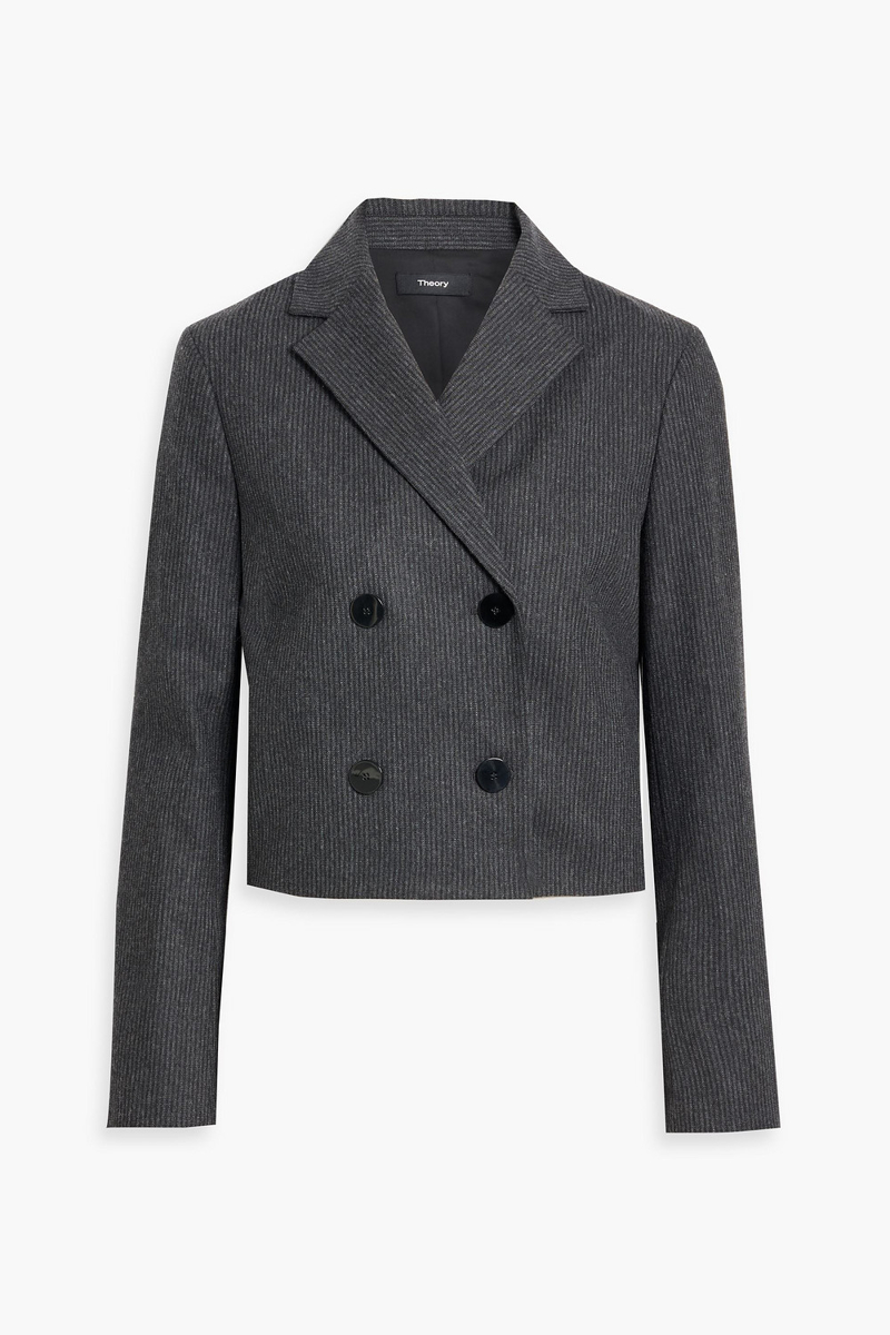 theory - double-breasted pinstriped twill jacket - gray - us 2