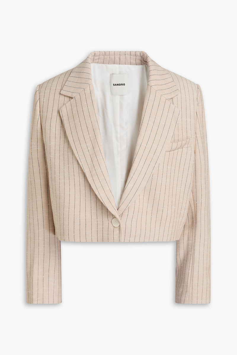 sandro - cropped pinstriped tweed blazer - neutral - fr 36