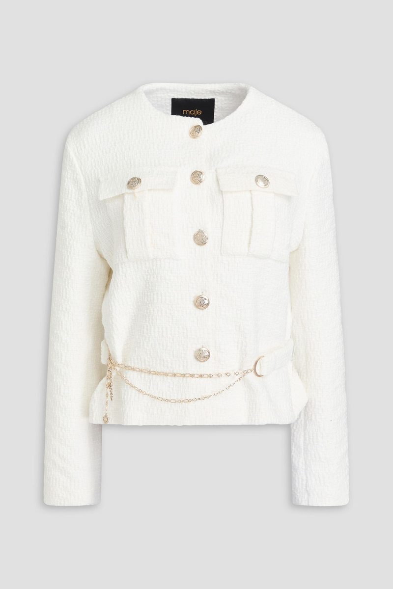 maje - belted cotton-blend tweed jacket - white - fr 38