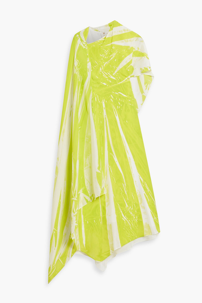 roksanda - pascale cape-effect printed taffeta midi dress - yellow - uk 10