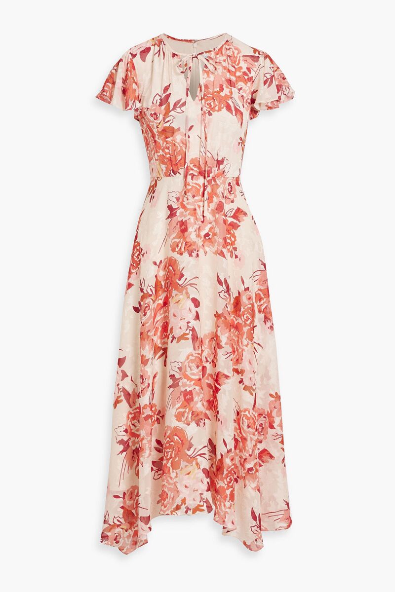 Mikael Aghal - Floral-print fil coupé chiffon midi dress - Pink - US 8