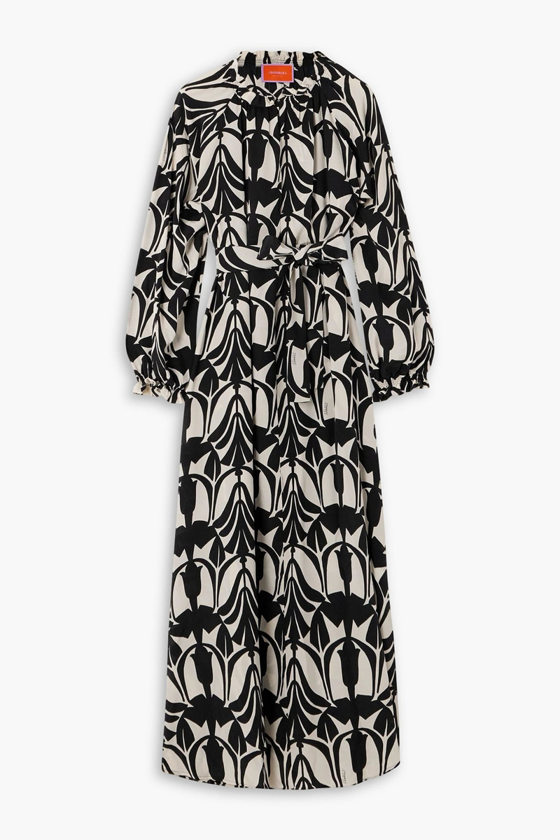 la double j. - cerere printed silk crepe de chine maxi dress - black - xxs